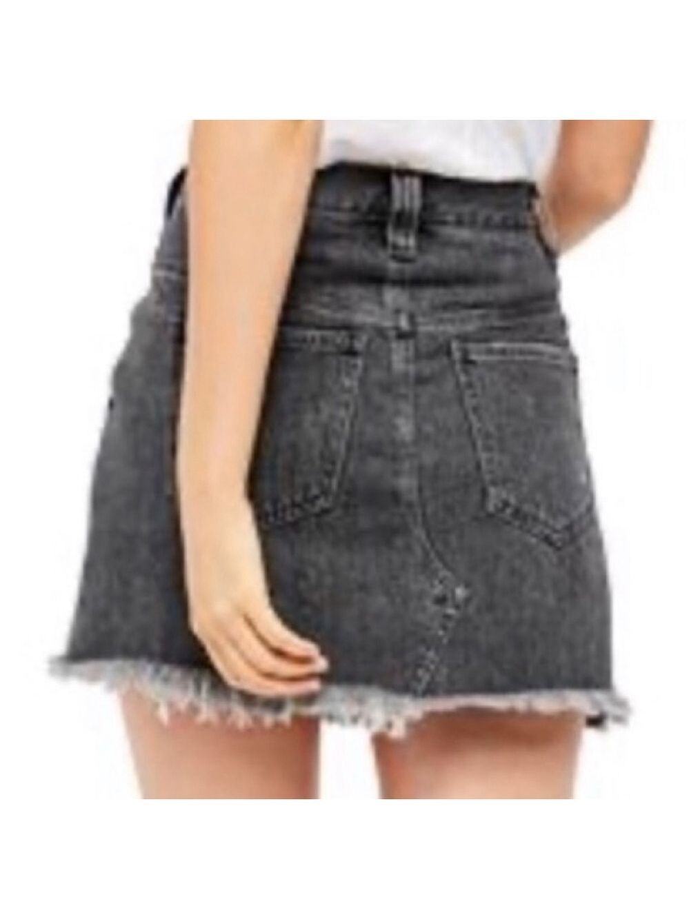 Free People Y2K Boho Western Mini Skirt- Sidecar Distressed Black Denim size 25 - Picture 2 of 10